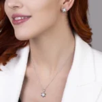 silver necklace earring set, gümüş kolye küpe set, lotus çiçeği set
