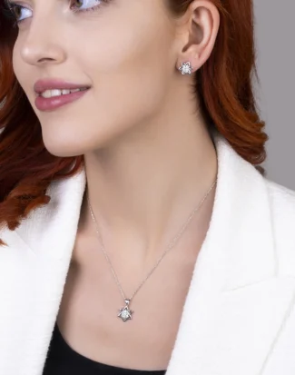 silver necklace earring set, gümüş kolye küpe set, lotus çiçeği set