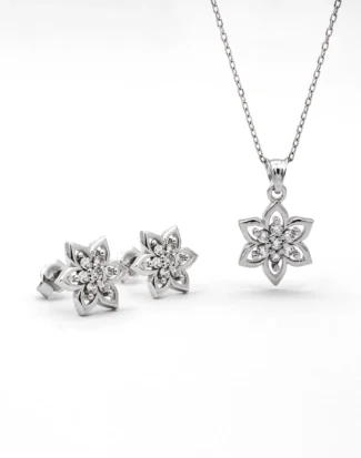 silver necklace earring set, gümüş kolye küpe set, lotus çiçeği set