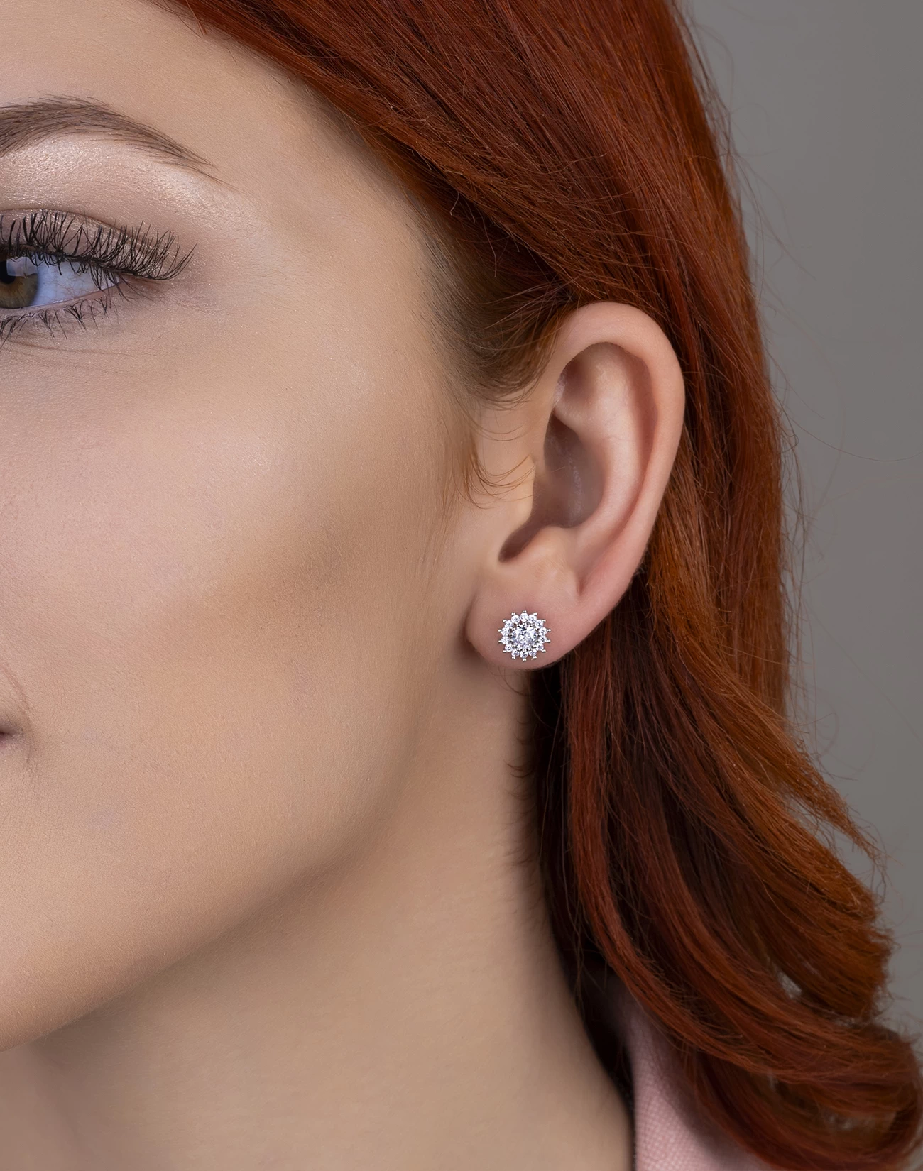 Brsl0055-kp-1 silver earring, gümüş küpe, yuvarlak taşlı küpe