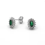 Zümrüt Renk Oval Taşlı Çivili Zarif Gümüş Küpe