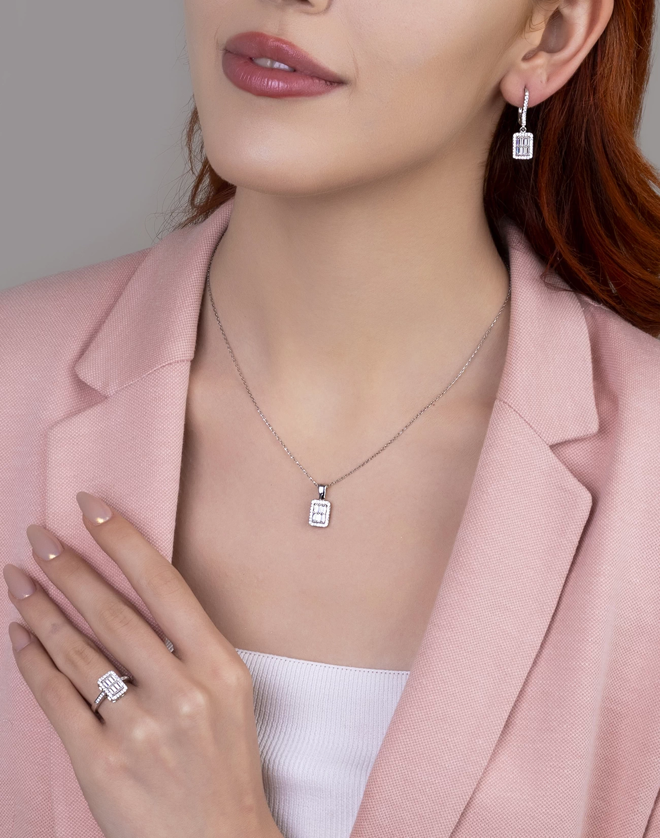 Brsl0081-1 silver jewelry set, gümüş takı seti, baget taşlı set