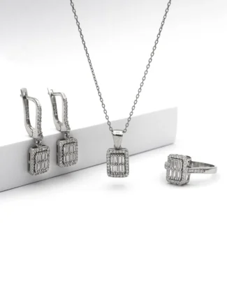 silver jewelry set, gümüş takı seti, baget taşlı set