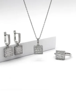 silver jewelry set, gümüş takı seti, baget taşlı set