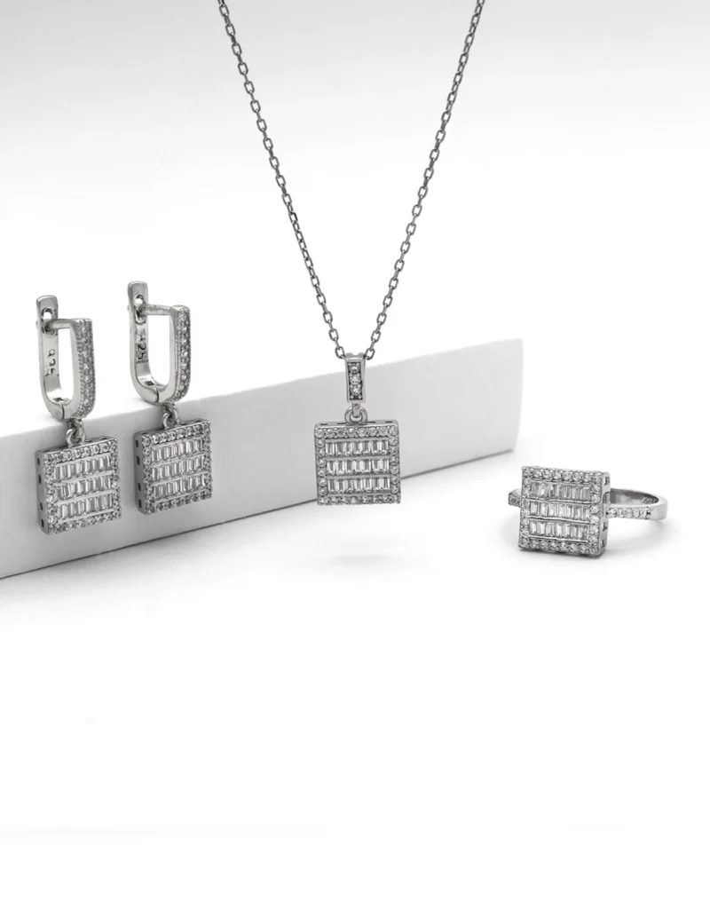 silver jewelry set, gümüş takı seti, baget taşlı set