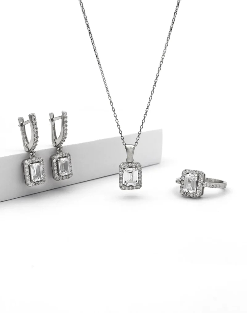 silver jewelry set, gümüş takı seti, baget taşlı set