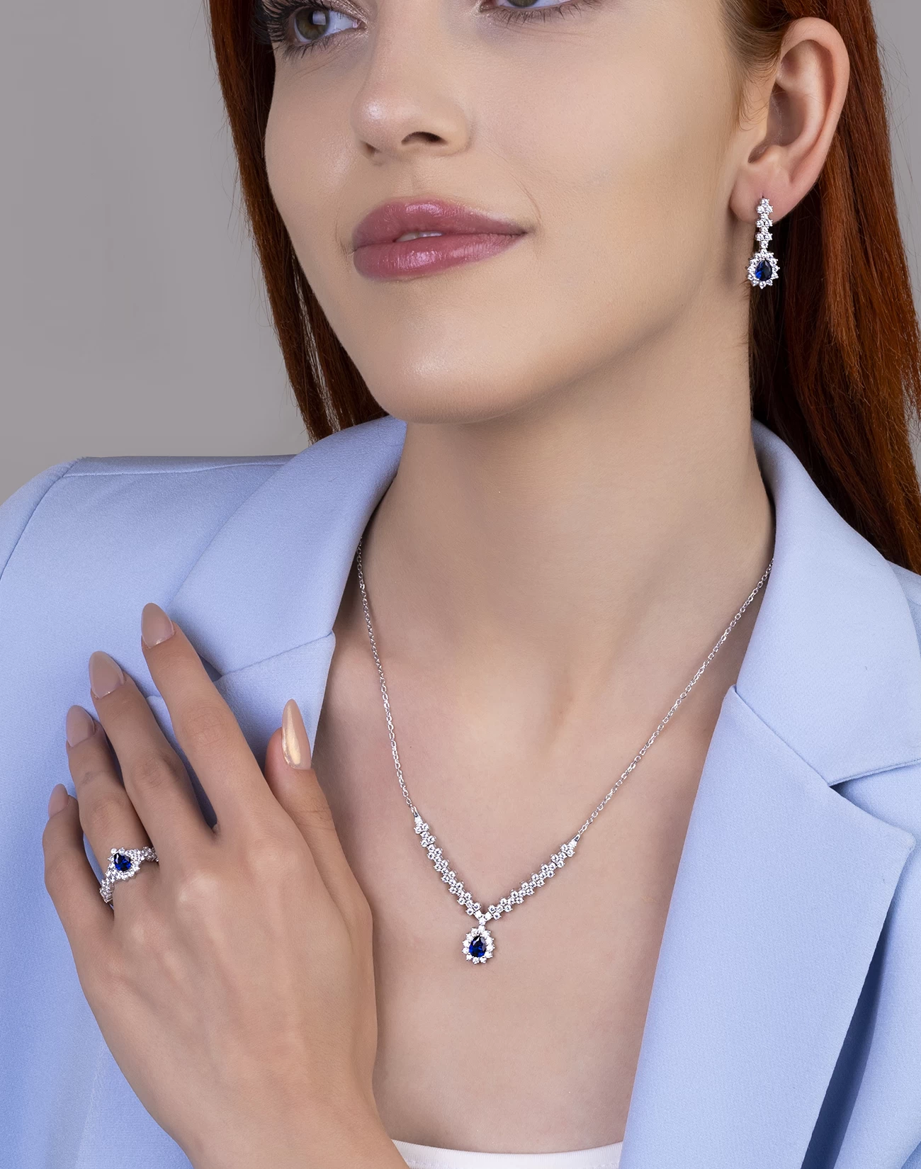 Brsl0204-7 silver jewelry set, gümüş takı seti, damla safir set