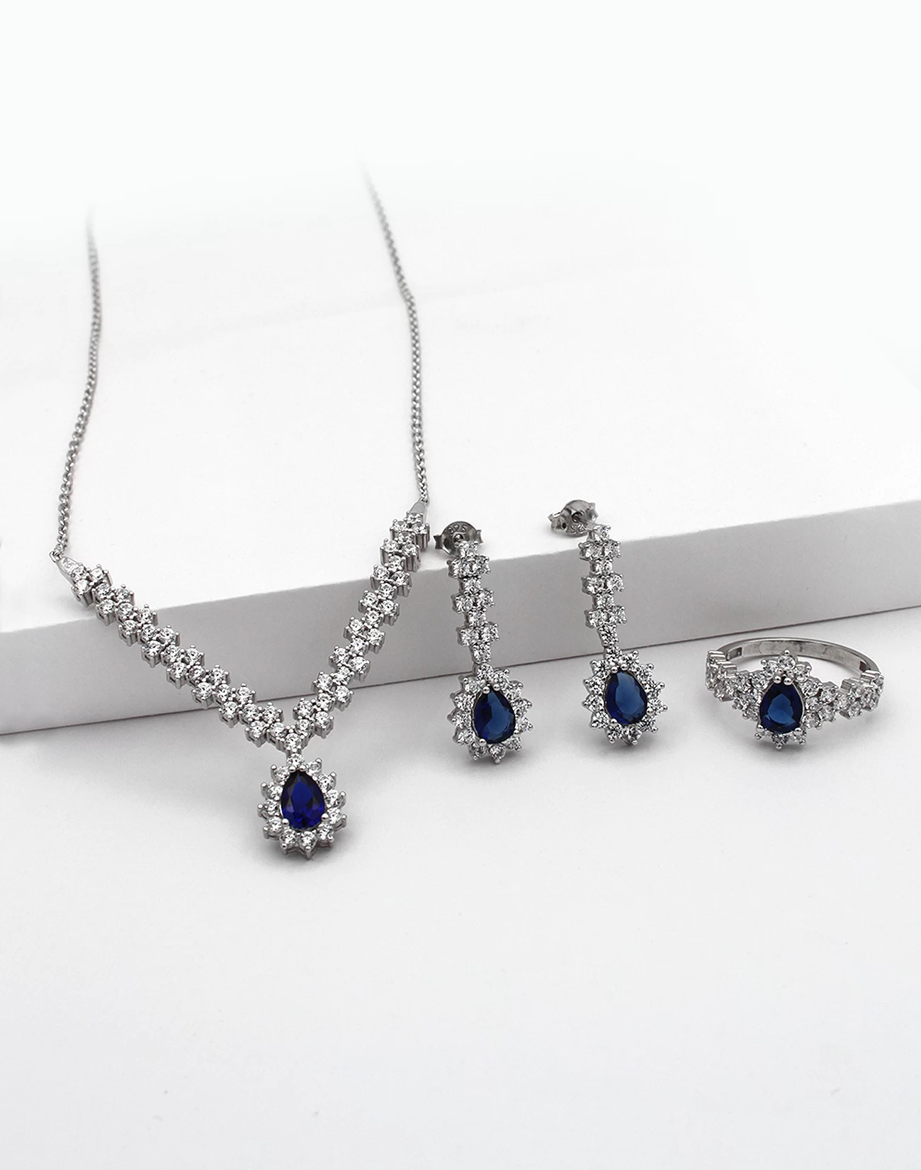 Brsl0204 silver jewelry set, gümüş takı seti, damla safir set