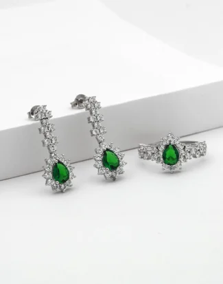 silver jewelry set, gümüş takı seti, damla zümrüt set