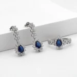 silver jewelry set, gümüş takı seti, damla safir yüzük küpe kombin