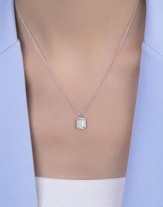 Baget Tek Taşlı Gümüş Kolye