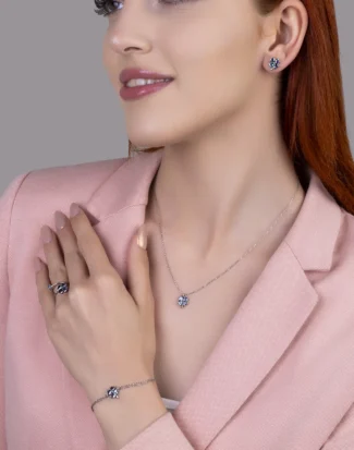 silver jewelry set, gümüş takı seti, mistik topaz taşlı yonca