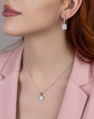 silver jewelry set, gümüş takı seti, baget kolye küpe kombin