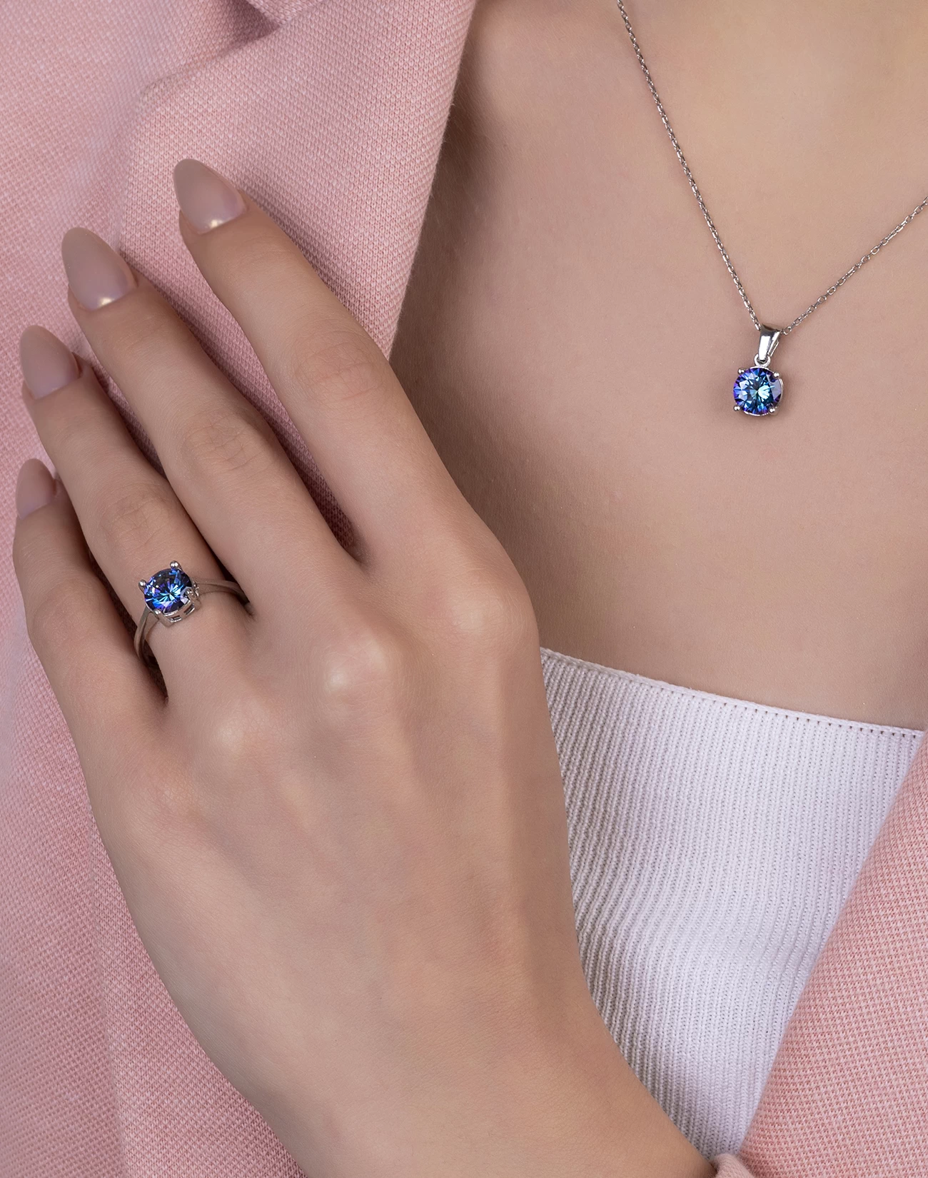 Brsl0276 silver jewelry set, gümüş takı seti, ocean taşlı kolye yüzük