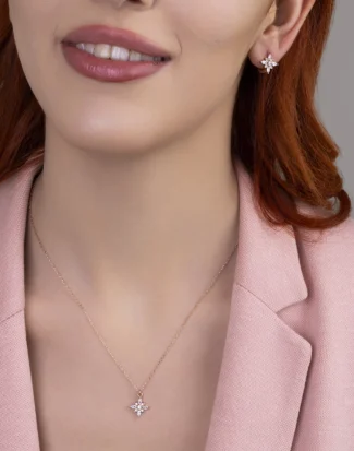 silver jewelry set, gümüş takı seti, minimal umut çiçeği kolye küpe
