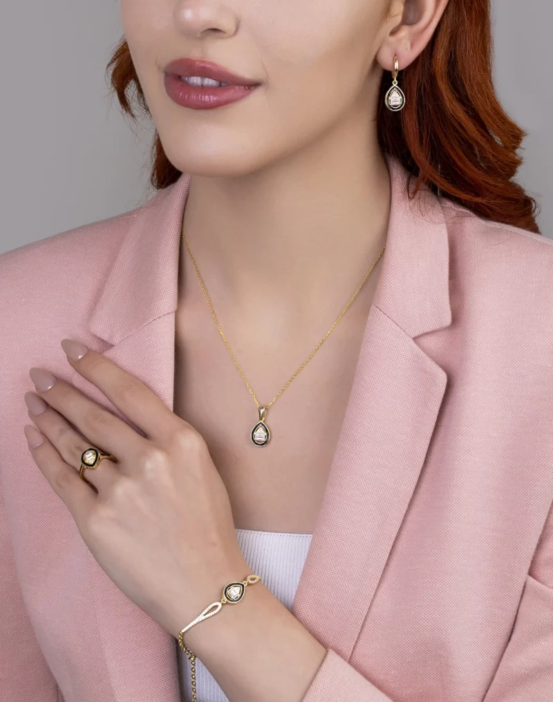 silver jewelry set, gümüş takı seti, modern tasarım damla baget taşlı set