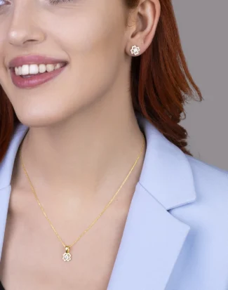 silver jewelry set, gümüş takı seti, yonca kolye küpe