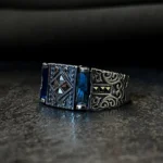Safir Baget Taşlı Modern Tasarım Gümüş Erkek Yüzüğü