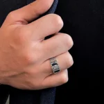 Safir Baget Taşlı Modern Tasarım Gümüş Erkek Yüzüğü